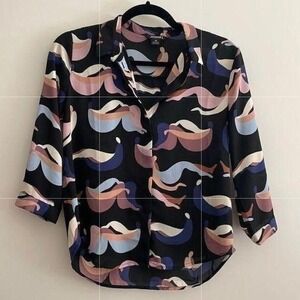 New Without‎ Tags Size M Black Abstract Print Button Up Shirt Blouse Monki